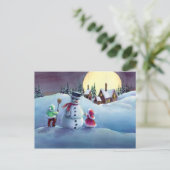 SNOWMAN & KIDS VON SHARON SHARPE FEIERTAGSPOSTKARTE (Stehend Vorderseite)