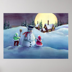 SNOWMAN & KIDS VON SHARON SHARPE POSTER