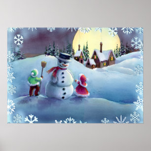 SNOWMAN & KIDS VON SHARON SHARPE POSTER