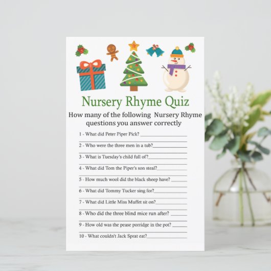 Snowman Kinderzimmer Rhyme Quiz Babyduschenspiel (Stehend Vorderseite)