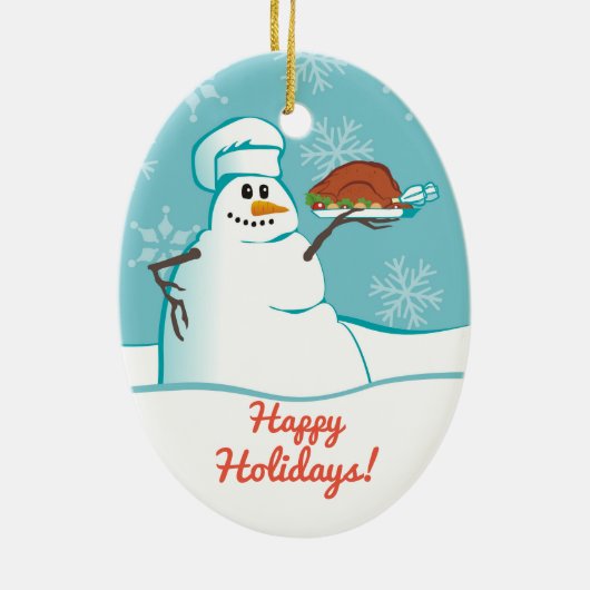 Snowman-Kochstruthahnabendessen Keramik Ornament (Hinten)