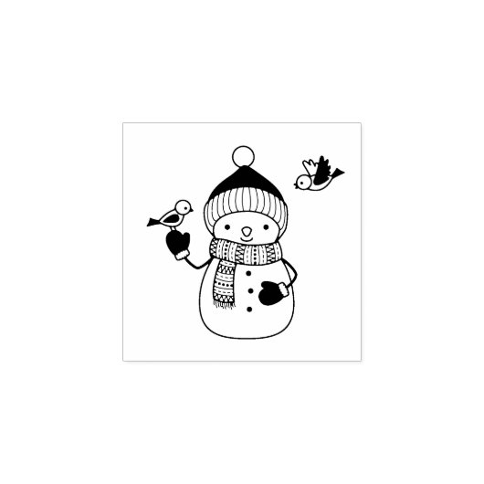 Snowman lächeln in geputztem Hut und Scarf 1x1 Gummistempel (Prägung)