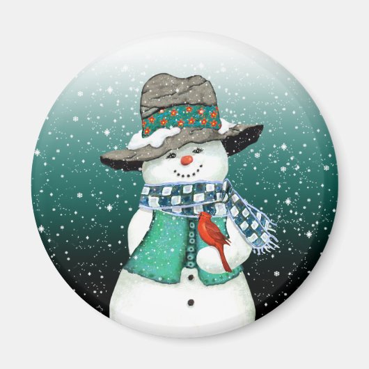 Snowman lächeln, Kardinal in einem Snowstorm Magne Magnet (Vorne)