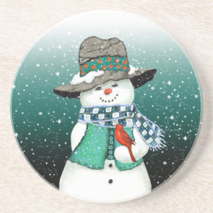 Snowman lächeln, Kardinal in einem Snowsturm-Unte Untersetzer