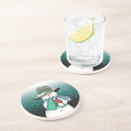 Snowman lächeln, Kardinal in einem Snowsturm-Unter Untersetzer (Seite)