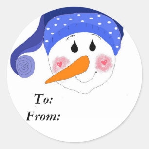 Snowman lächeln runder aufkleber