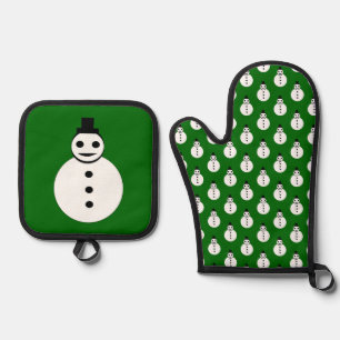 Snowman lächelt Weihnachten Ofenhandschuh & Topflappen-Set