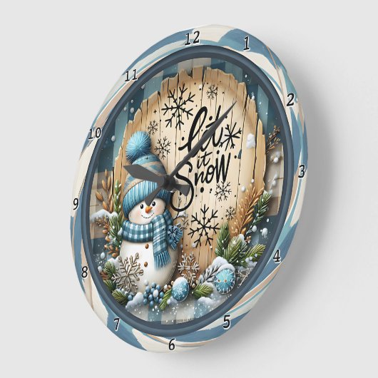 Snowman Let It Snow Blue Große Wanduhr (Winkel)