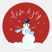 Snowman Liebe n Joy Red Christmas Umschlag Aufkleb Runder Aufkleber (Vorderseite)