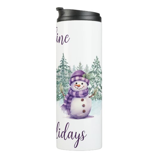 Snowman Lila Weihnachtskarott Nose Scarf Winter Thermosbecher (Nach rechts gedreht)