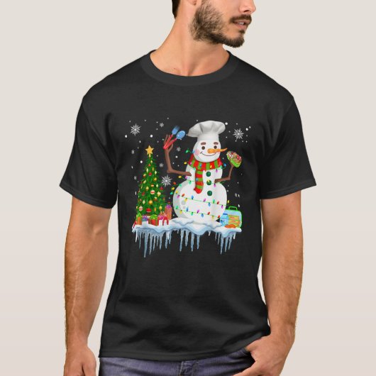 Snowman Lunch Lady Weihnachtsbaum Xmas Lichter Sch T-Shirt (Vorderseite)