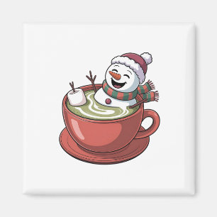 Snowman macht Bathub auf einem Matcha Drink Weihna Magnet