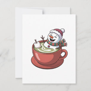 Snowman macht Bathub auf einem Matcha Drink Weihna Mitteilungskarte