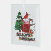 Snowman Mailbox-Kardinal der Jahreszeit Ornament Aus Glas (Vorderseite links)