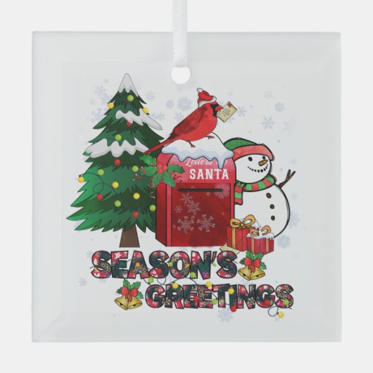 Snowman Mailbox-Kardinal der Jahreszeit Ornament Aus Glas (Vorderseite)