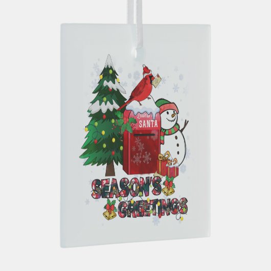 Snowman Mailbox-Kardinal der Jahreszeit Ornament Aus Glas (Vorderseite Rechts)