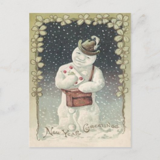 Snowman Mailman Letter Snow Kleeblatt Postkarte (Vorderseite)