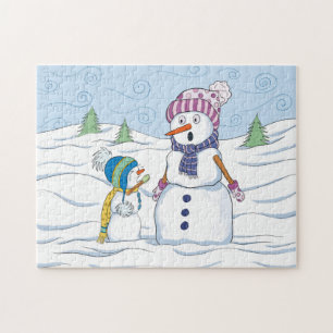 Snowman Mama Kid Cry Whimsistische Kunst Puzzle