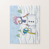 Snowman Mama Kid Cry Whimsistische Kunst Puzzle (Vertikal)