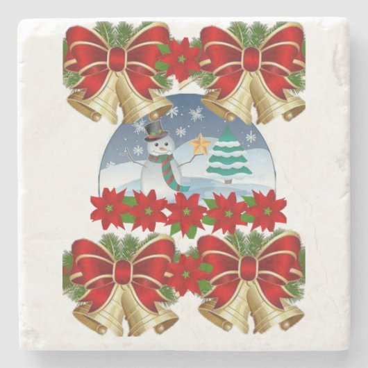 Snowman Marble Stone Untersetzer Weihnachten (Vorderseite)