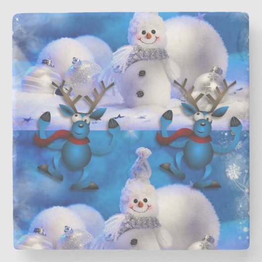 Snowman Marble Stone Untersetzer Weihnachten (Vorderseite)