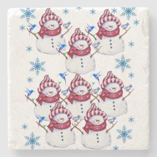 Snowman Marble Stone Untersetzer Weihnachten (Vorderseite)