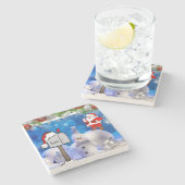 Snowman Marble Stone Untersetzer Weihnachten (Seitenansicht)