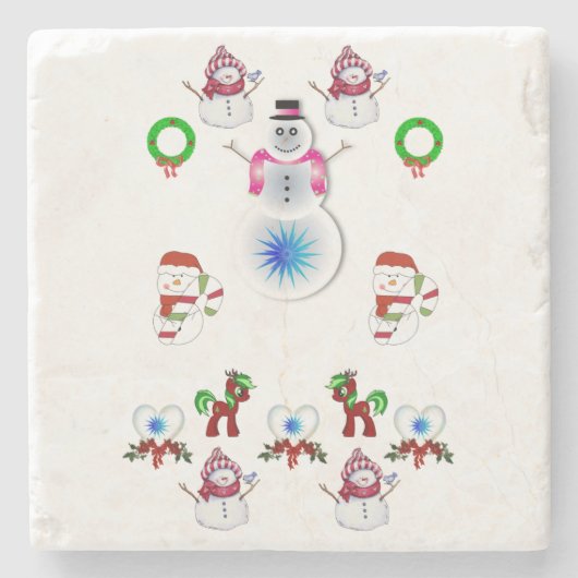 Snowman Marble Stone Untersetzer Weihnachten (Vorderseite)