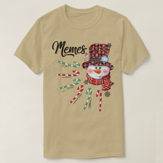 Snowman Memes Candy Cane Karierte Weihnachtsgesche T-Shirt (Design vorne)
