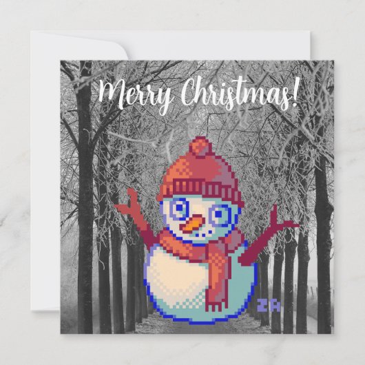 Snowman, Merry Christmas pixelart, Pixel Art Karte (Vorderseite)