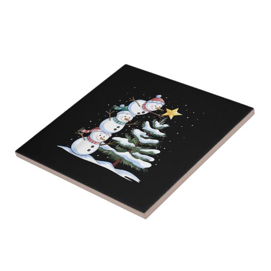 Snowman Merry Christmas Santa Claus Tree Snow Fami Fliese (Seite)