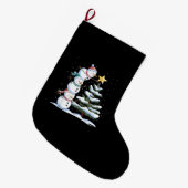 Snowman Merry Christmas Santa Claus Tree Snow Fami Großer Weihnachtsstrumpf (Vorderansicht (hängend))