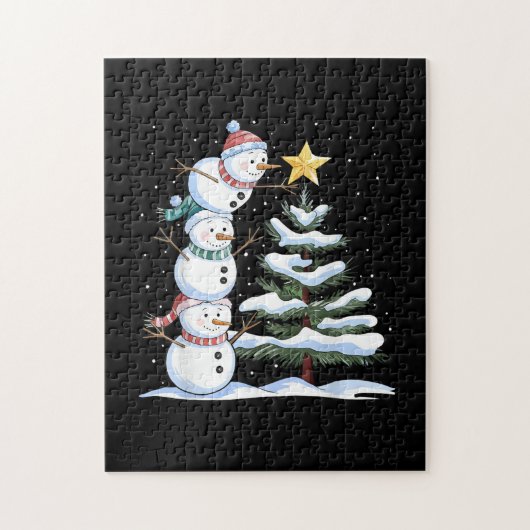 Snowman Merry Christmas Santa Claus Tree Snow Fami Puzzle (Vertikal)