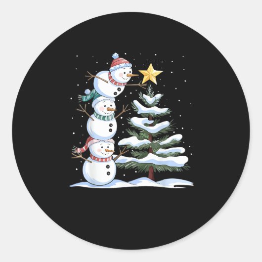 Snowman Merry Christmas Santa Claus Tree Snow Fami Runder Aufkleber (Vorderseite)