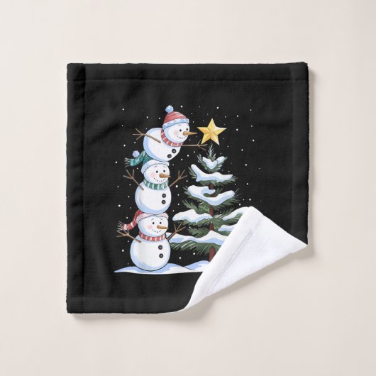 Snowman Merry Christmas Santa Claus Tree Snow Fami Waschlappen (Waschlappen)