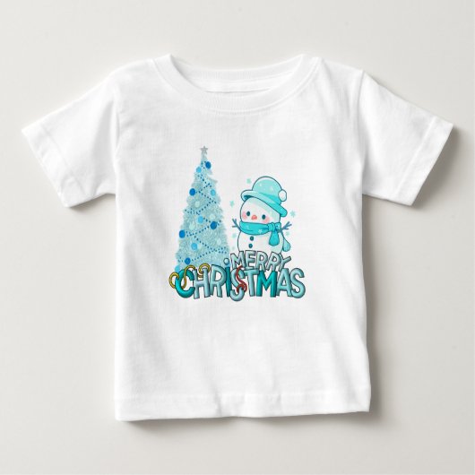 Snowman Merry Christmas Xmas Tree Snow T-Shirt (Vorderseite)