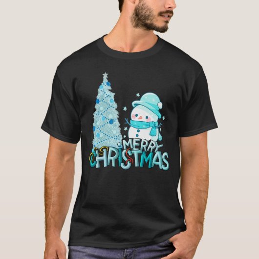 Snowman Merry Christmas Xmas Tree Snow T-Shirt (Vorderseite)