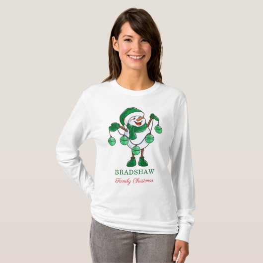 Snowman mit Baubles Familie Weihnachtsmatte T-Shirt (Vorne ganz)