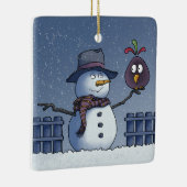 Snowman mit Bird Keramikornament (Rechts)