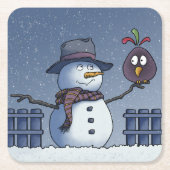 Snowman mit Bird Rechteckiger Pappuntersetzer (Vorderseite)