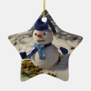 Snowman mit Blue Hat und Scarf Keramikornament