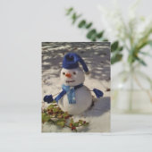 Snowman mit Blue Hat und Scarf Postkarte (Stehend Vorderseite)