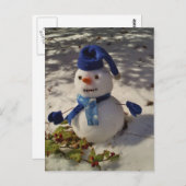 Snowman mit Blue Hat und Scarf Postkarte (Vorne/Hinten)