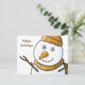 Snowman mit brauner Scarf Postkarte (Stehend Vorderseite)