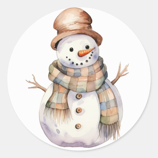 Snowman mit Brown Hat Weihnachtskleber Runder Aufkleber (Vorderseite)
