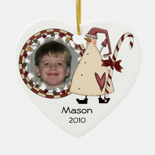 Snowman mit Candy Cane Foto Ornament (Vorne)