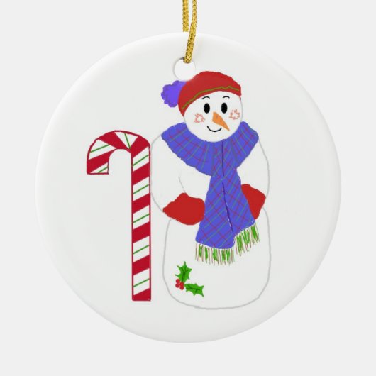 Snowman mit Candy Cane Keramikornament (Vorne)