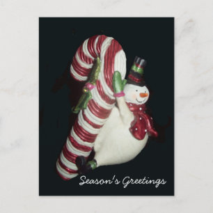 Snowman mit Candy Cane Postcard Feiertagspostkarte
