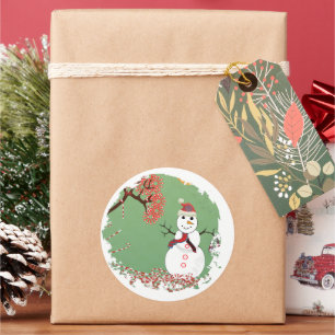 Snowman mit CandyCane Tree Runder Aufkleber