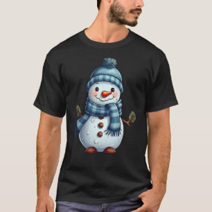 Snowman mit Carrot Nose Blue Scarf Snowflake Chri T-Shirt